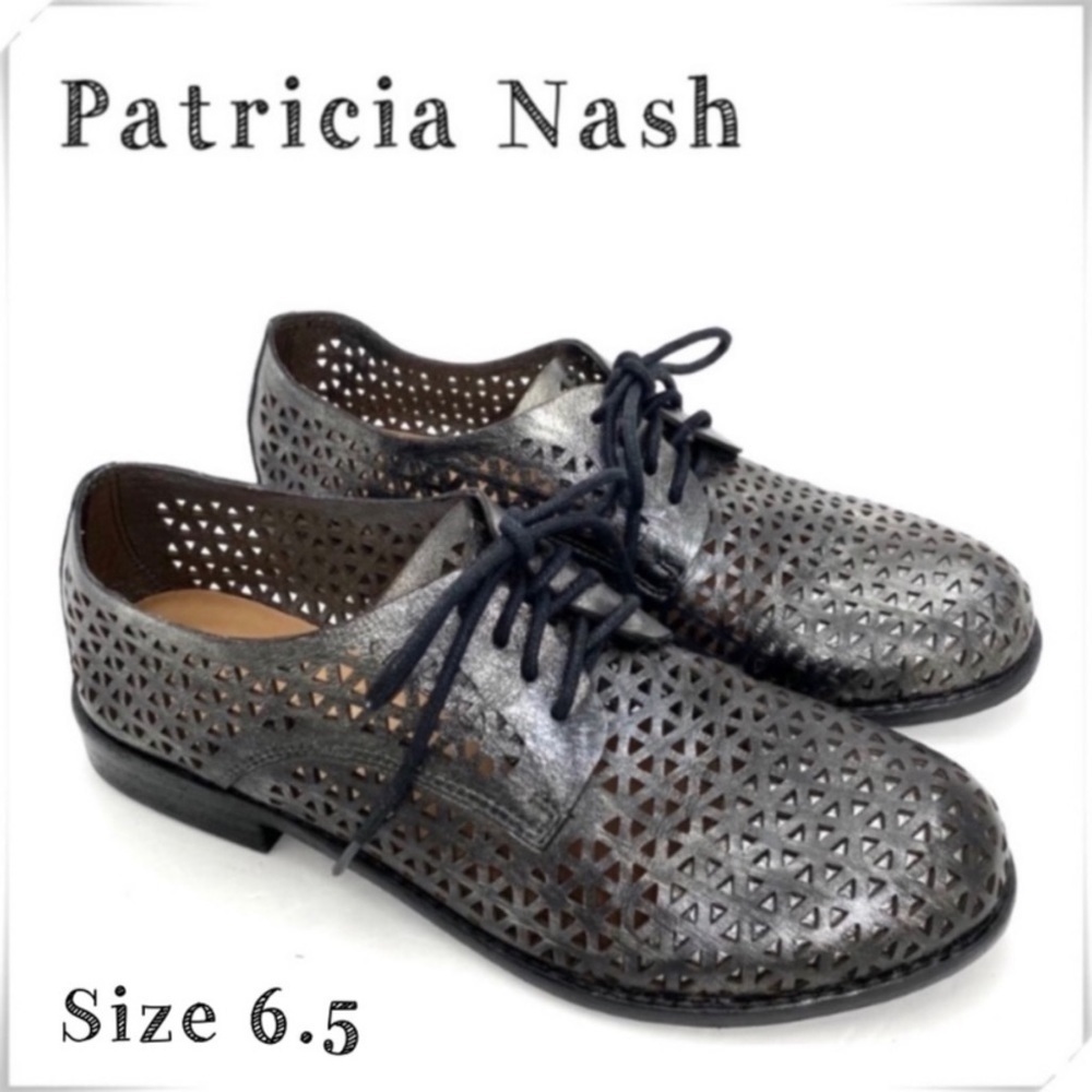 PATRICIA Nash Sofia Eyelet Leather Classic Oxford Shoes Metallic Black Size 6.5